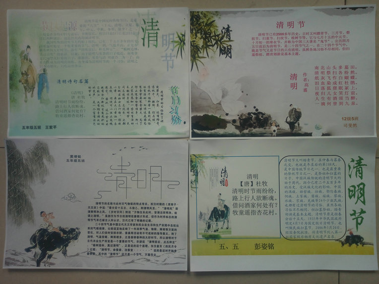 作品中有黑白版面手抄报,有由蓝天白云青草等舒缓色彩组成的,给视觉